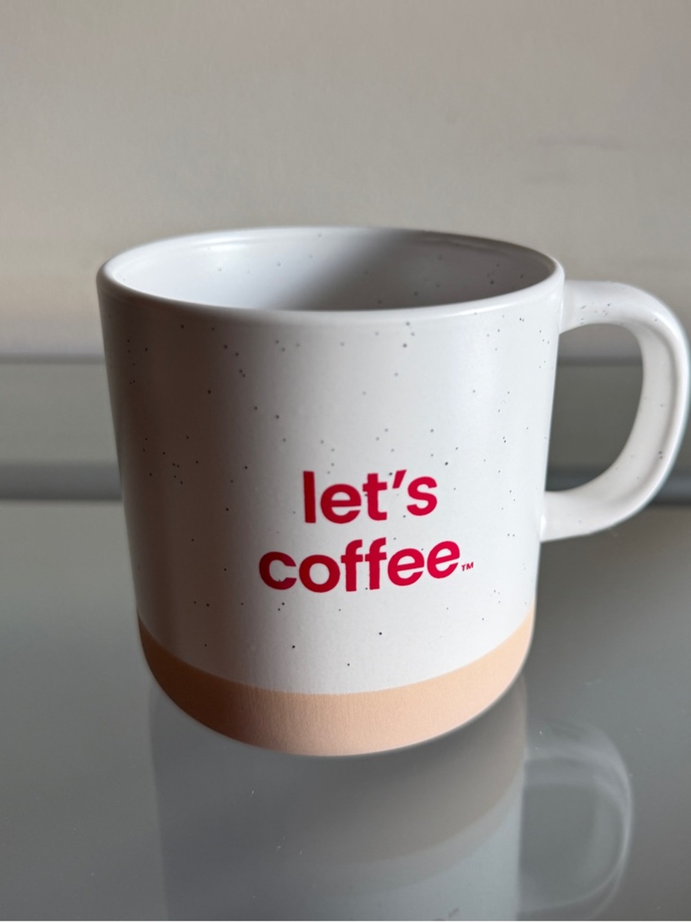 "let's coffee" White Ceramic Mug with Peach Accent
